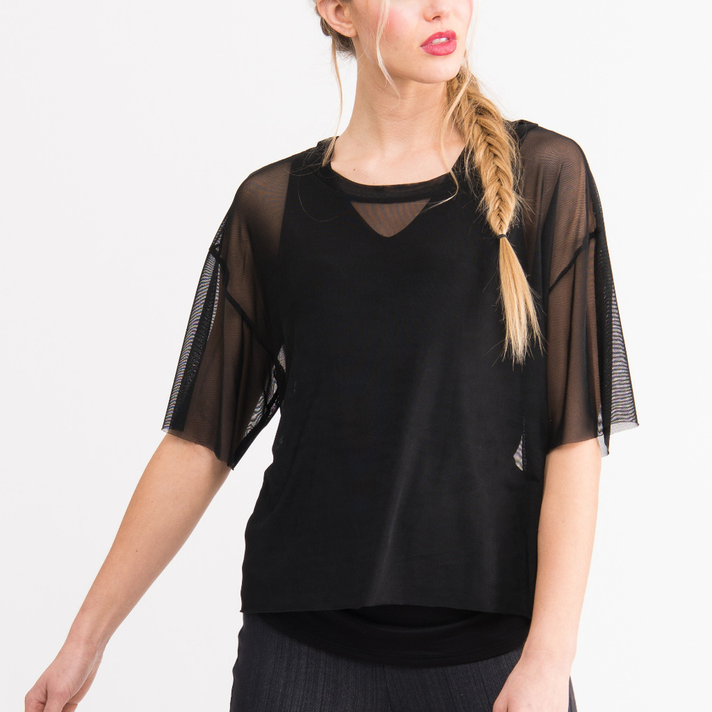 NWT Agnes & Dora Black Mesh Tee